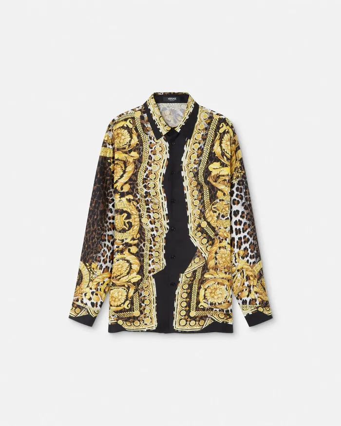 Versace Shirts Men Wild Barocco Illusion Silk Shirt Print