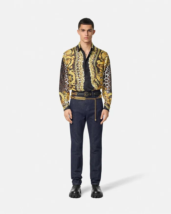 Versace Shirts Men Wild Barocco Illusion Silk Shirt Print