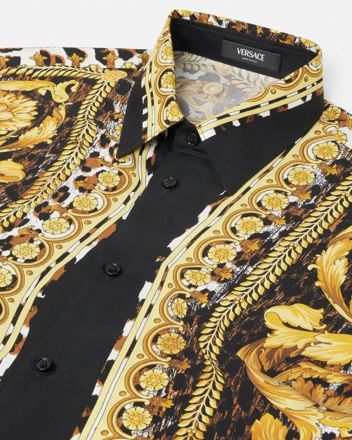 Versace Shirts Men Wild Barocco Illusion Silk Shirt Print