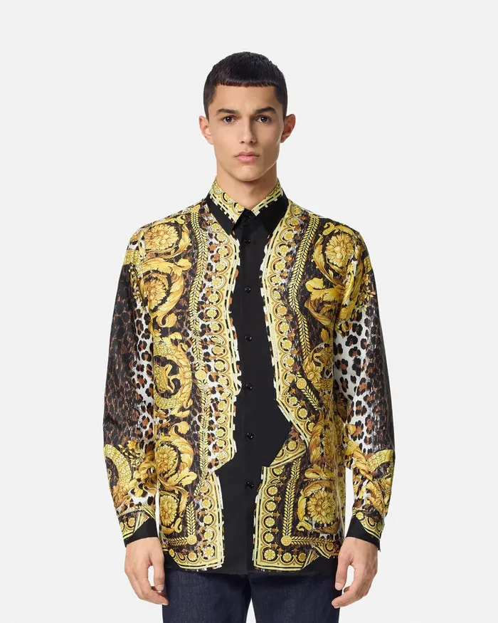 Versace Shirts Men Wild Barocco Illusion Silk Shirt Print