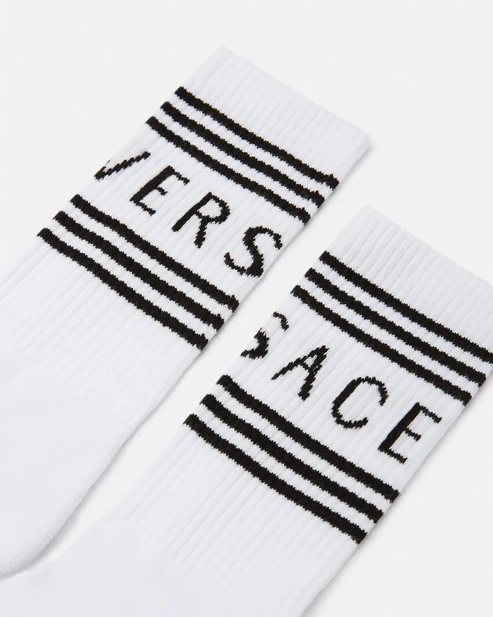 Versace Socks WomenMen 90s Vintage Logo Socks White