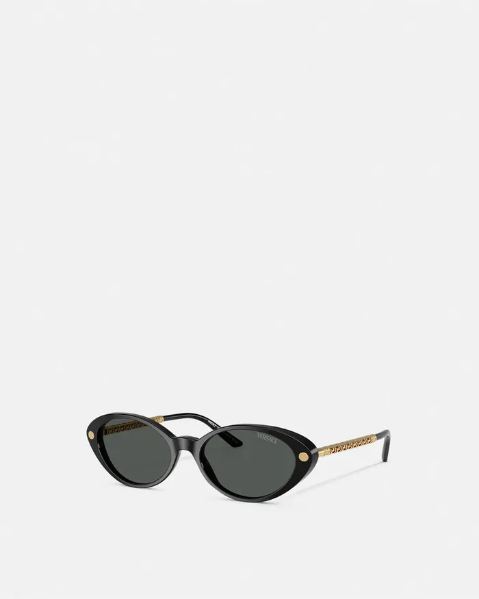 Versace Sunglasses Women Tubular Greca Oval Sunglasses Blackgold