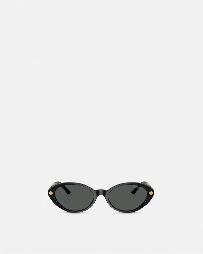 Versace Sunglasses Women Tubular Greca Oval Sunglasses Blackgold