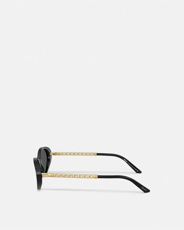 Versace Sunglasses Women Tubular Greca Oval Sunglasses Blackgold