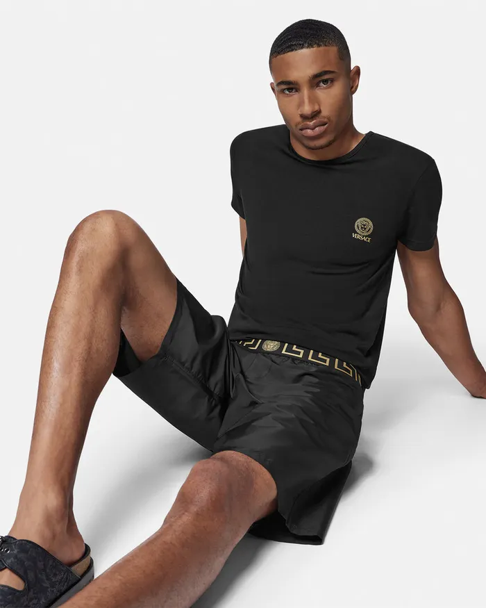 Versace Swimwear Men Greca Border Mid Boardshorts Black