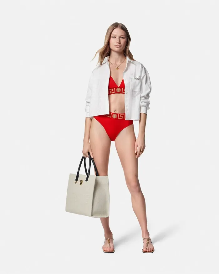 Versace Swimwear Women Greca Border Bikini Bottoms Red
