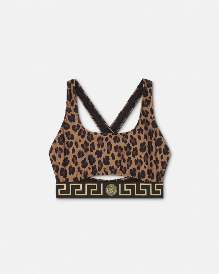 Versace Swimwear Women Leopard Greca Border Bikini Top Animalier