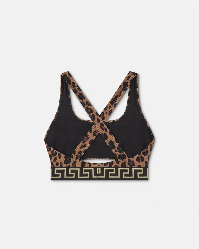 Versace Swimwear Women Leopard Greca Border Bikini Top Animalier
