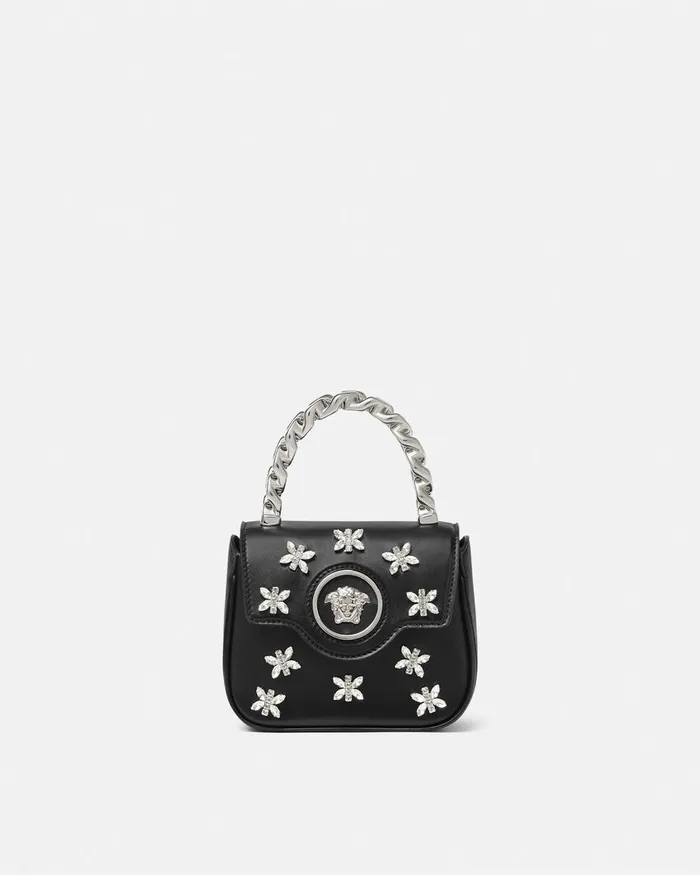 Versace Top Handle Women Crystal La Medusa Mini Bag Blacksilver