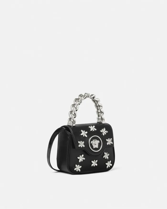 Versace Top Handle Women Crystal La Medusa Mini Bag Blacksilver