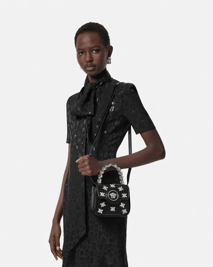 Versace Top Handle Women Crystal La Medusa Mini Bag Blacksilver