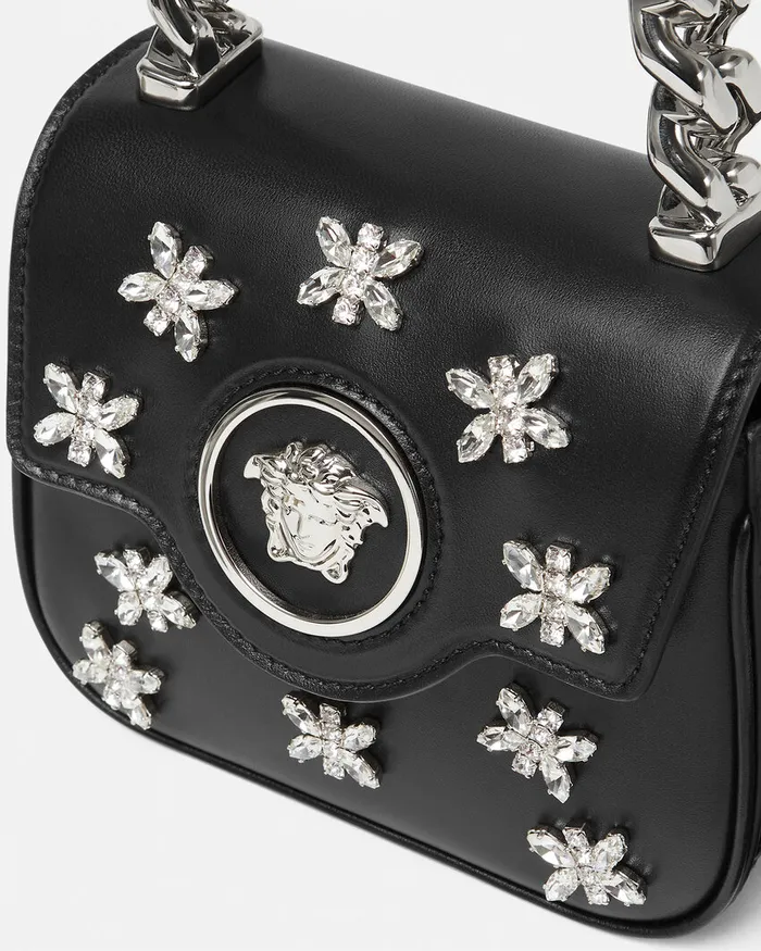 Versace Top Handle Women Crystal La Medusa Mini Bag Blacksilver
