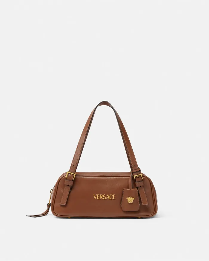 Versace Top Handle WomenMen Tag Bowling Shoulder Bag Brown