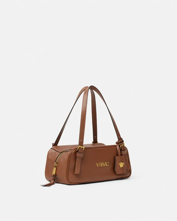 Versace Top Handle WomenMen Tag Bowling Shoulder Bag Brown