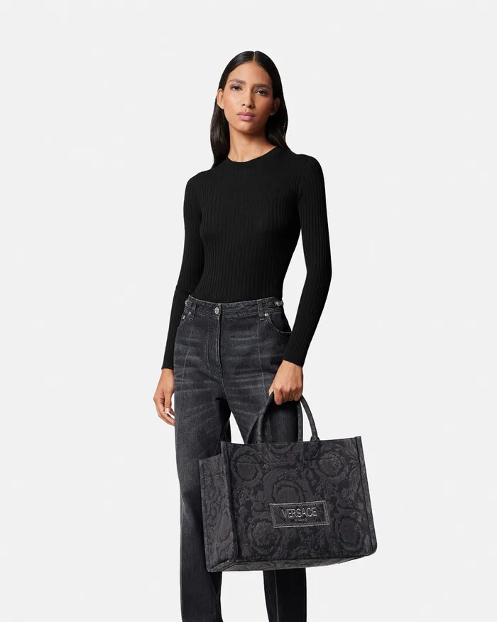 Versace Totes WomenMen Barocco Athena Medium Tote Bag Blackprint