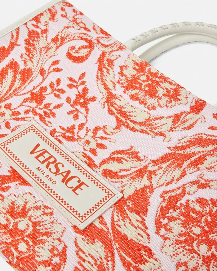 Versace Totes WomenMen Barocco Athena Raffia Medium Tote Bag Coral