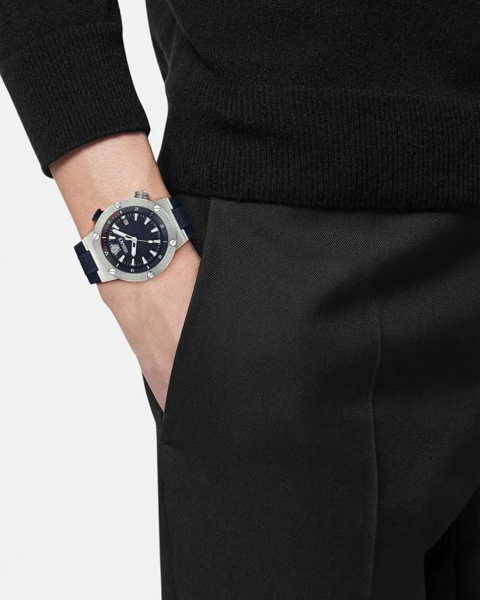 Versace Watches Men Greca Logo Diver Watch Bluesilver