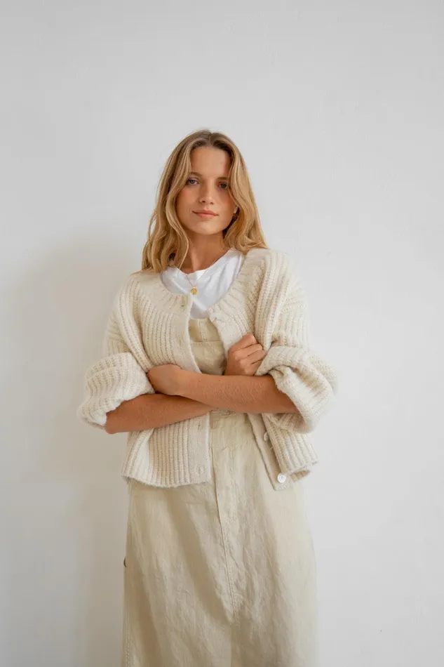 VRG GRL Elsie Knit Cardigan Cream Women JumpersSweaters