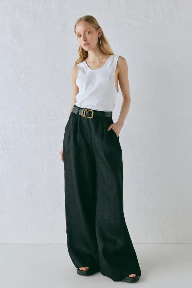 VRG GRL Energy Flows Linen Pants Black Women Pants