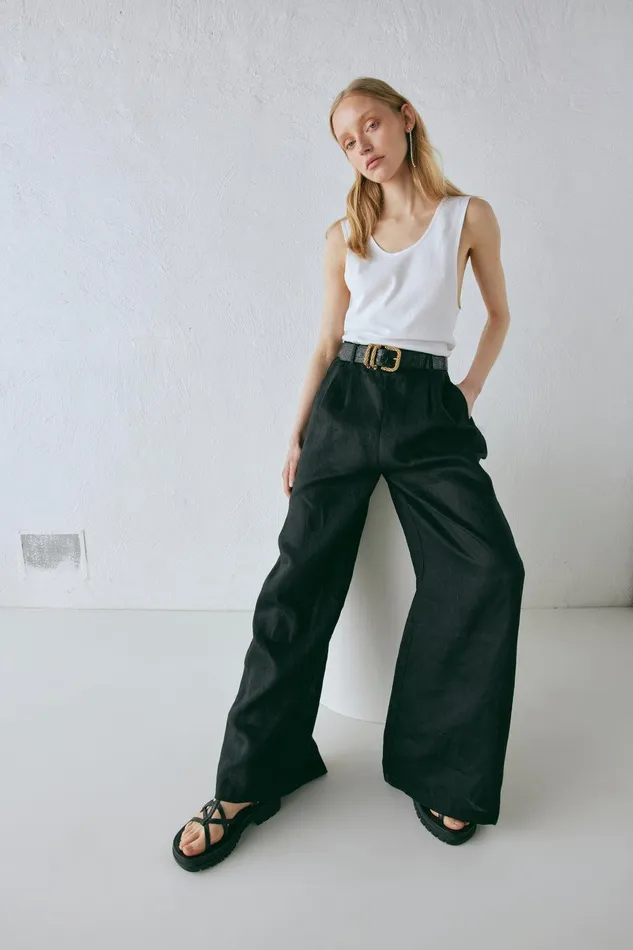 VRG GRL Energy Flows Linen Pants Black Women Pants
