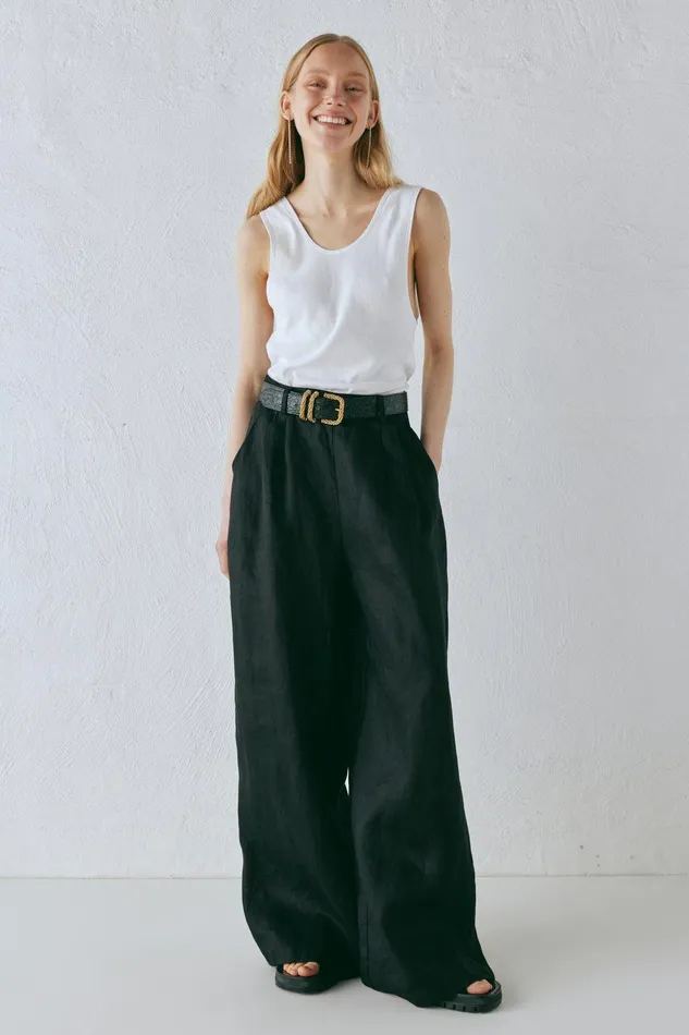 VRG GRL Energy Flows Linen Pants Black Women Pants