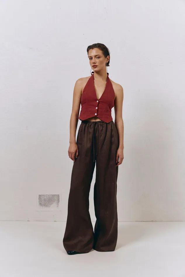 VRG GRL Los Cabos Linen Vest Wine Women Vests VRG GRL Los Cabos Linen Vest Wine Women Vests