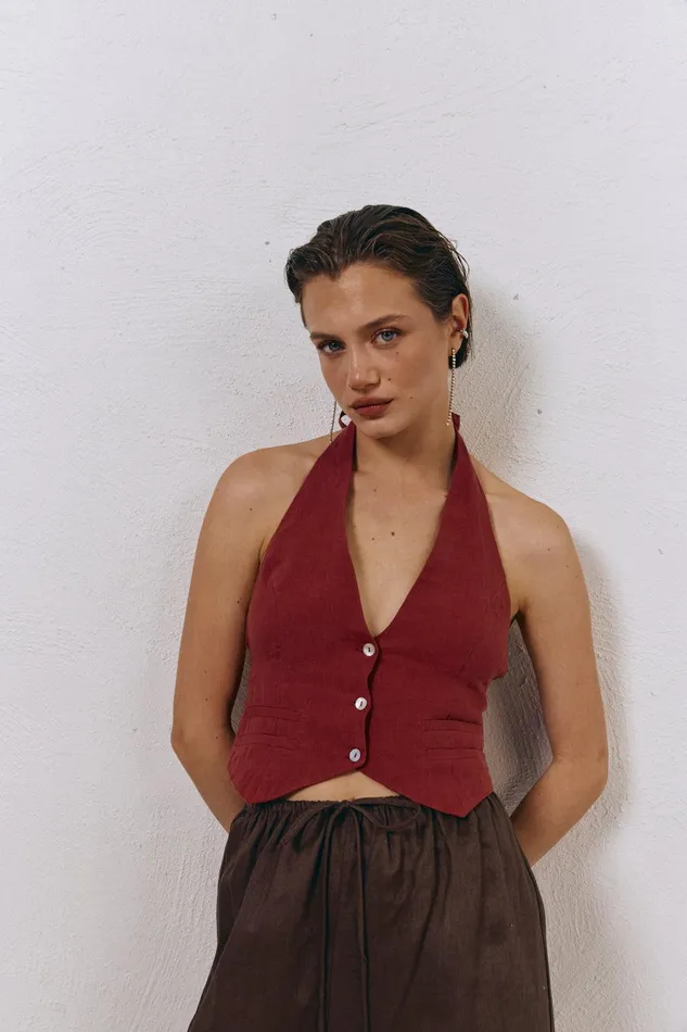 VRG GRL Los Cabos Linen Vest Wine Women Vests VRG GRL Los Cabos Linen Vest Wine Women Vests