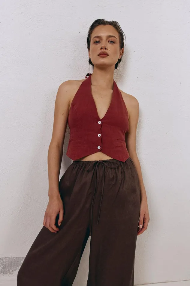 VRG GRL Los Cabos Linen Vest Wine Women Vests VRG GRL Los Cabos Linen Vest Wine Women Vests