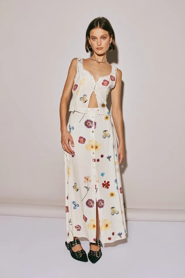 VRG GRL Love Language Midi Skirt Floral Women Skirts