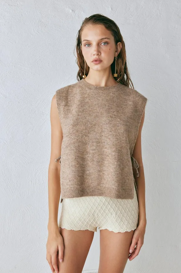 VRG GRL Molly Knit Vest Taupe Women JumpersSweaters