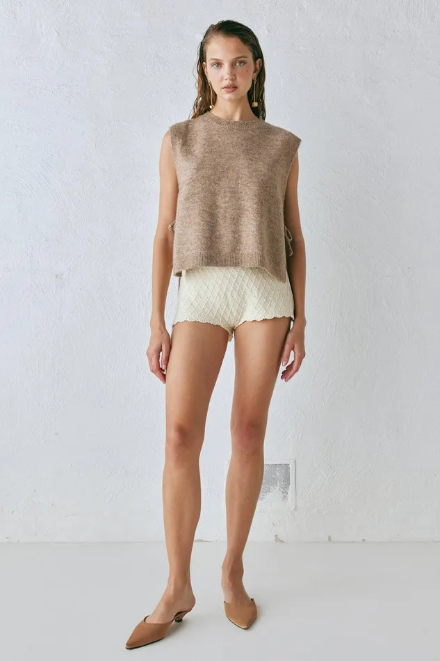 VRG GRL Molly Knit Vest Taupe Women JumpersSweaters