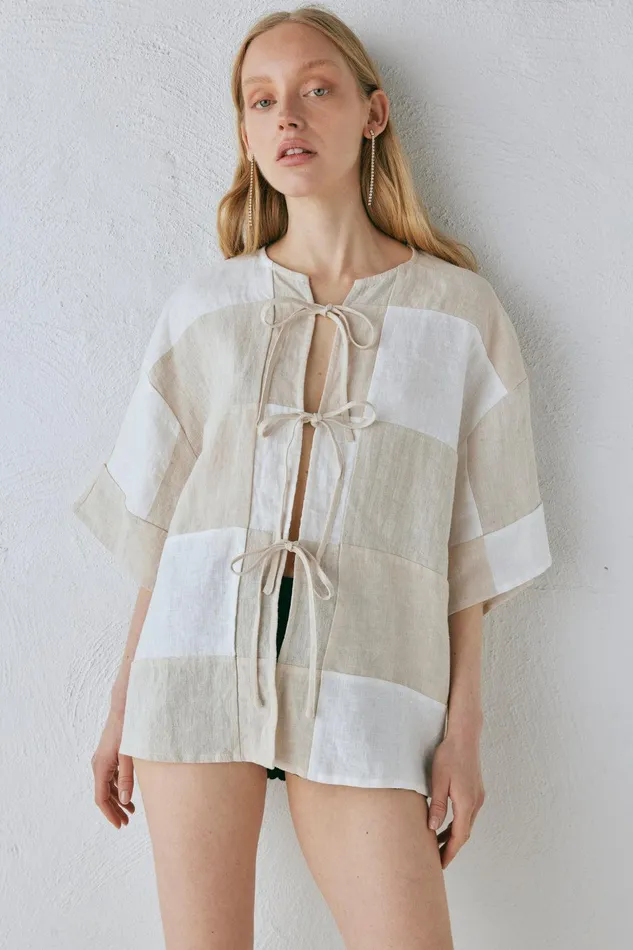 VRG GRL Naomi Linen Smock Top Natural Women Shirts