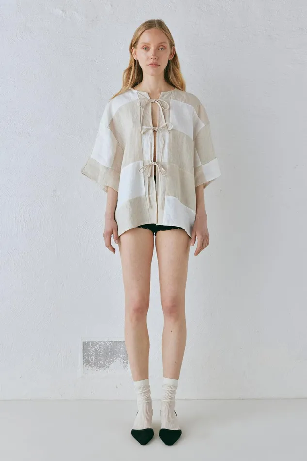 VRG GRL Naomi Linen Smock Top Natural Women Shirts