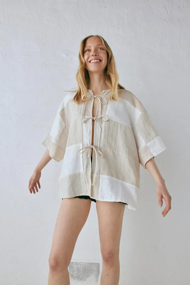VRG GRL Naomi Linen Smock Top Natural Women Shirts