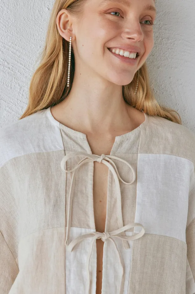 VRG GRL Naomi Linen Smock Top Natural Women Shirts