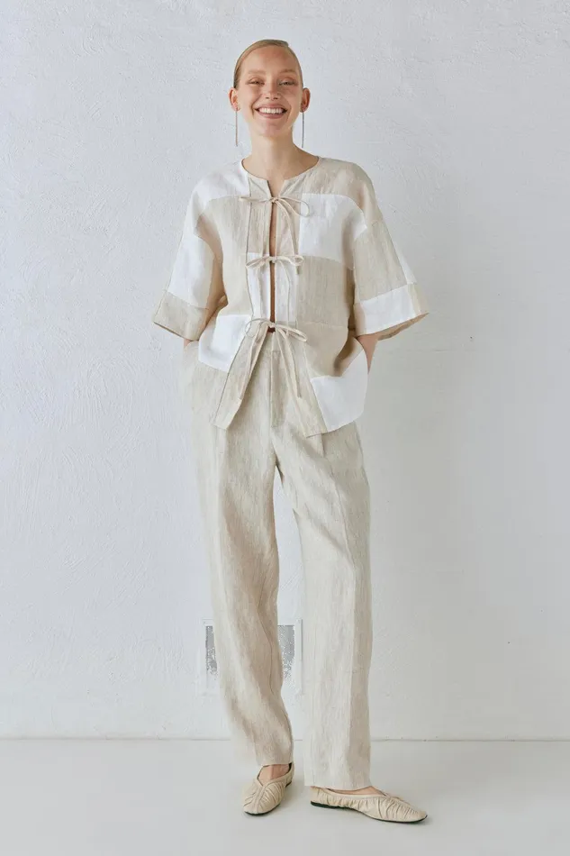 VRG GRL Naomi Linen Smock Top Natural Women Shirts
