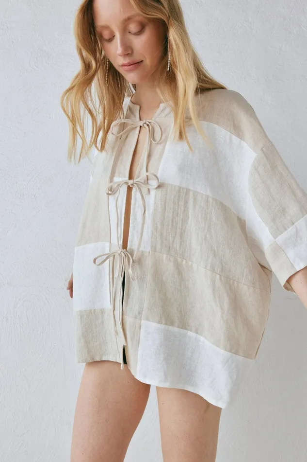 VRG GRL Naomi Linen Smock Top Natural Women Shirts