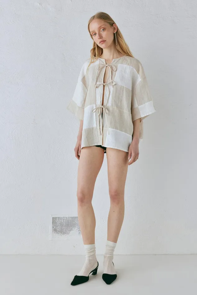 VRG GRL Naomi Linen Smock Top Natural Women Shirts