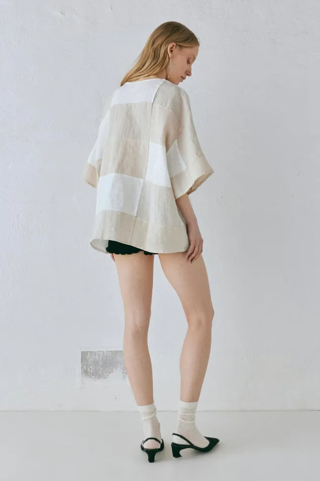 VRG GRL Naomi Linen Smock Top Natural Women Shirts