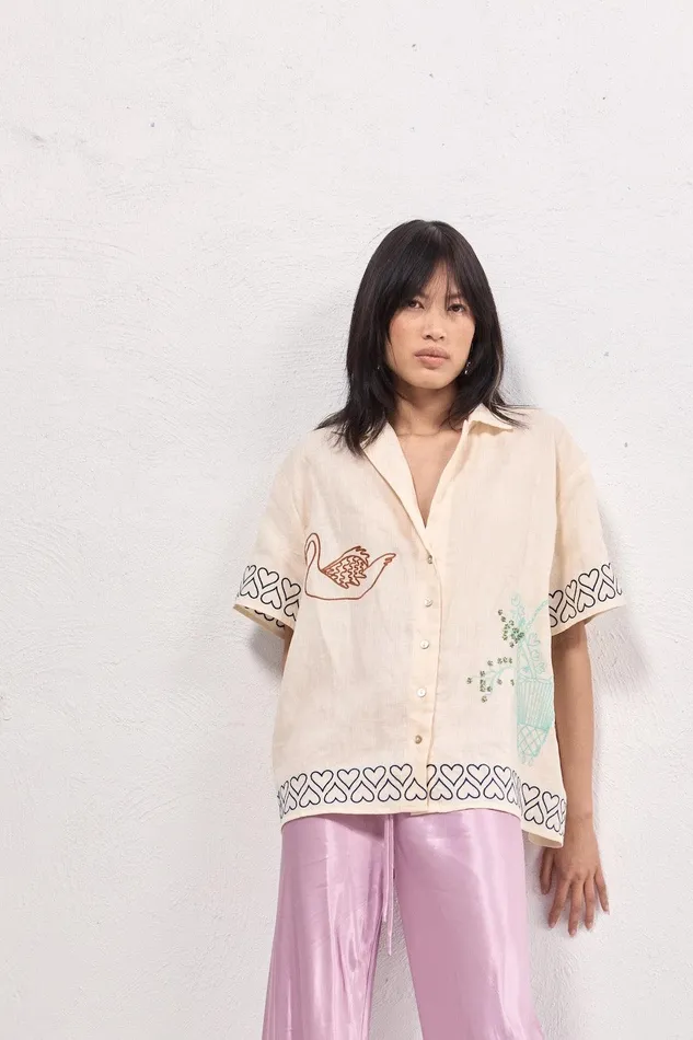 VRG GRL Natalia Linen Shirt Cream Women Shirts