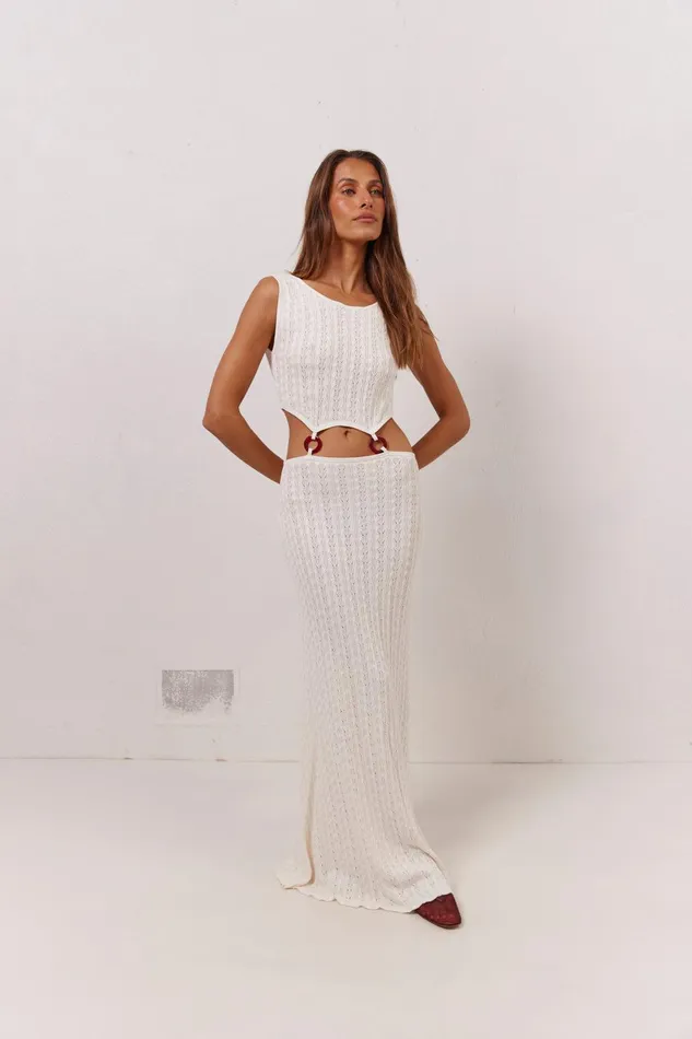 VRG GRL Penne Knit Maxi Dress White Women MidiMaxi Dresses