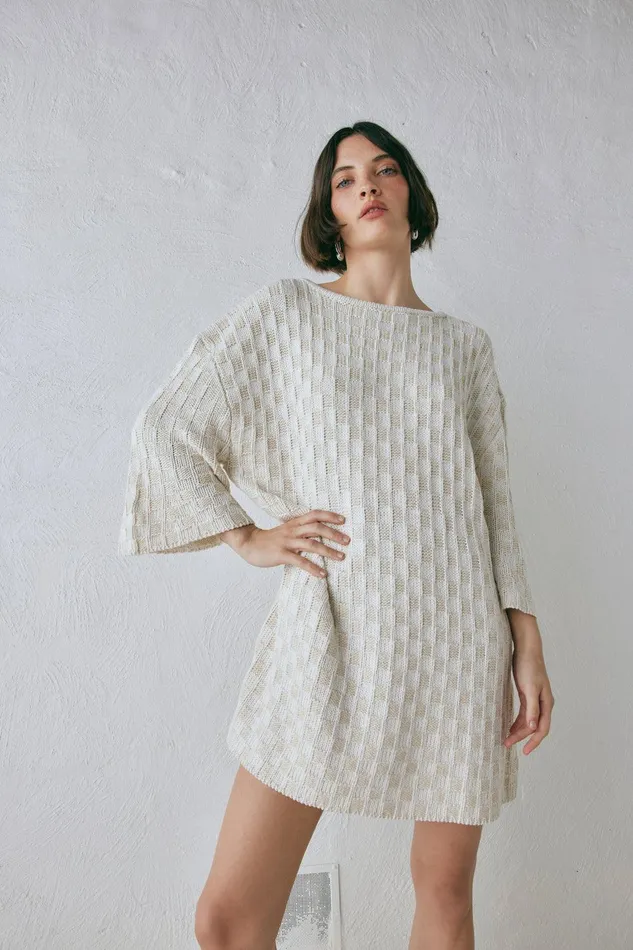 VRG GRL Pia Knit Tunic Cream Women Long Sleeve