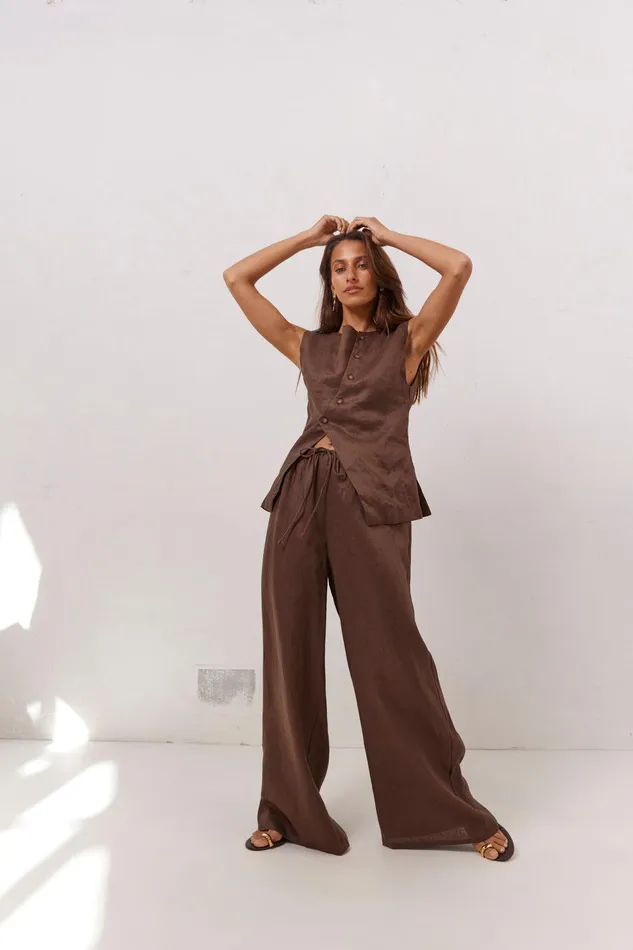 VRG GRL Raya Linen Pants Chocolate Women Pants