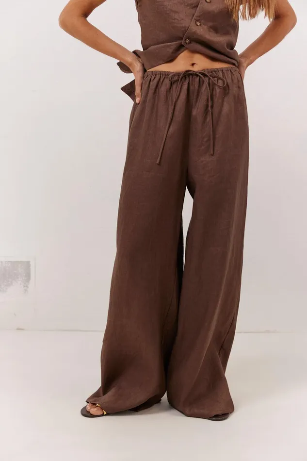 VRG GRL Raya Linen Pants Chocolate Women Pants VRG GRL Raya Linen Pants Chocolate Women Pants