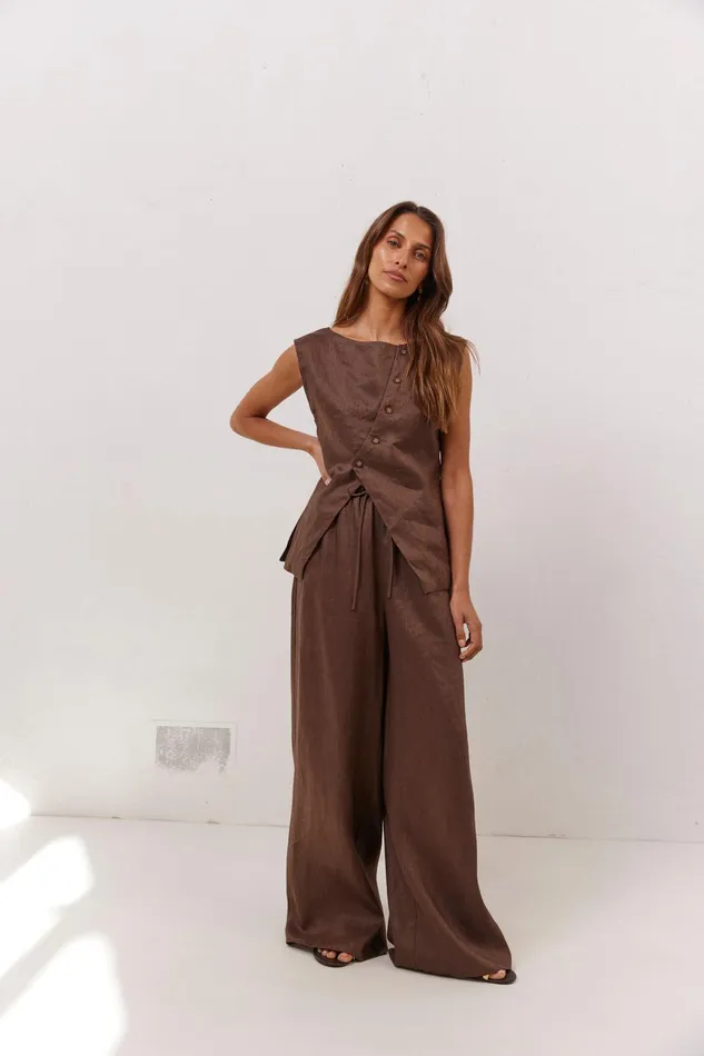VRG GRL Raya Linen Pants Chocolate Women Pants VRG GRL Raya Linen Pants Chocolate Women Pants