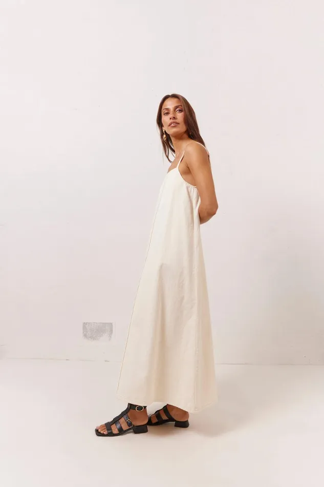 VRG GRL Ruth Denim Midi Dress Cream Women MidiMaxi Dresses VRG GRL Ruth Denim Midi Dress Cream Women MidiMaxi Dresses