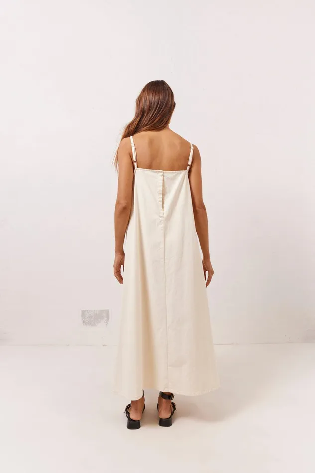 VRG GRL Ruth Denim Midi Dress Cream Women MidiMaxi Dresses VRG GRL Ruth Denim Midi Dress Cream Women MidiMaxi Dresses