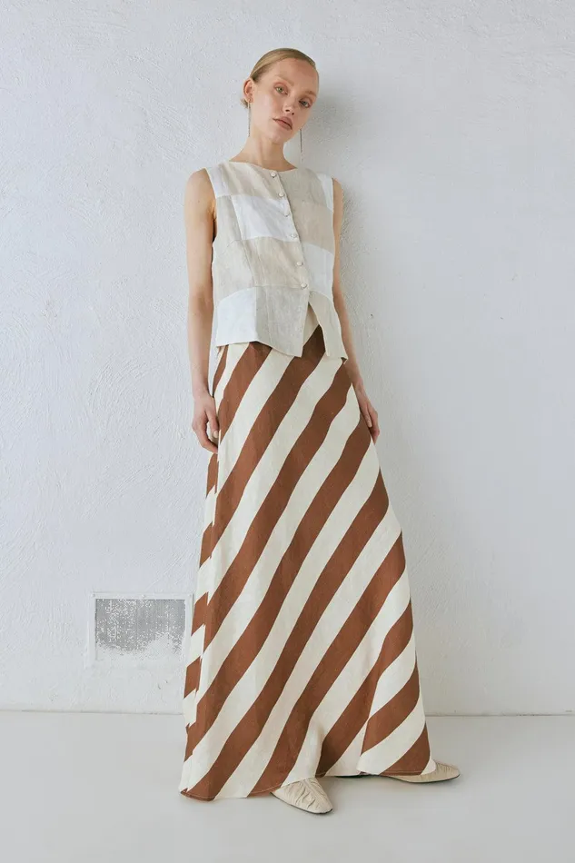 VRG GRL Sun Linen Maxi Skirt Stripe Women Skirts