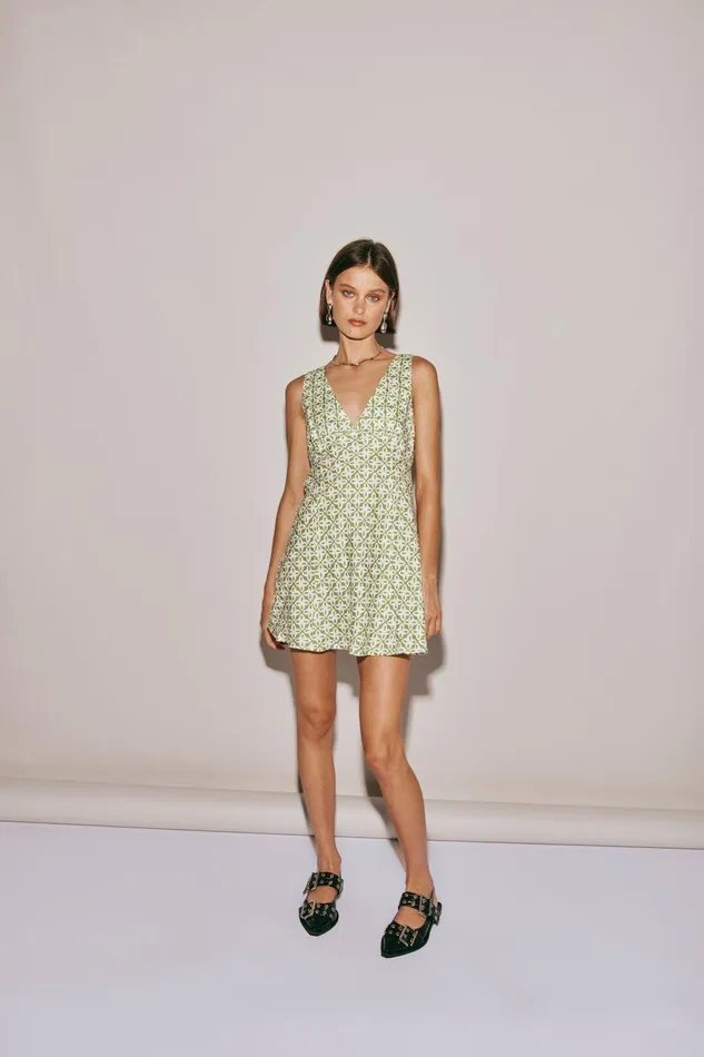 VRG GRL Sun Seeker Bias Cut Linen Mini Dress Sage Women Mini Dresses