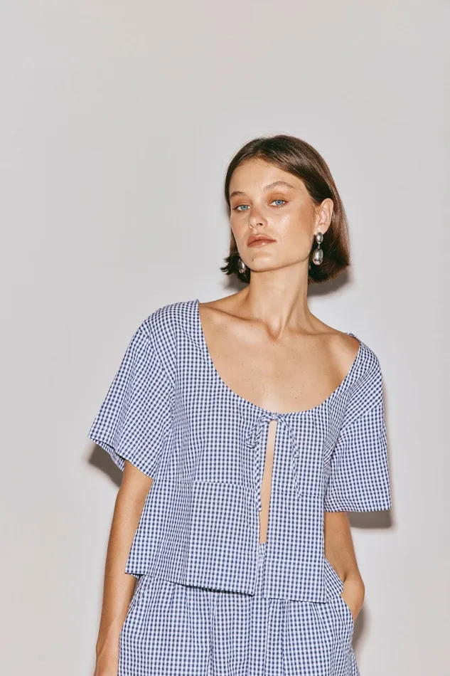 VRG GRL The Sea and I Smock Top Navy Women Short Sleeve